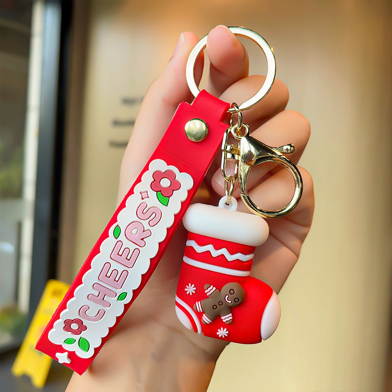 Wholesale Christmas Series Cartoon Elk Socks Silicone Keychain